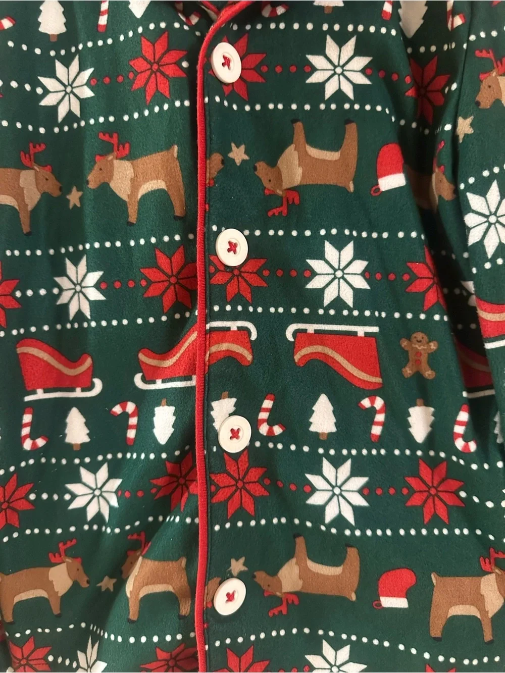 Carter's Green Holiday Reindeer Print Button-Up Pajama Set